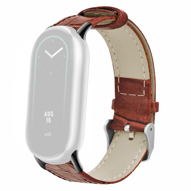

For Xiaomi Smart Band 9 NFC/9/8 NFC/8 Replacement Strap Bamboo Texture Cowhide Leather Band Brown