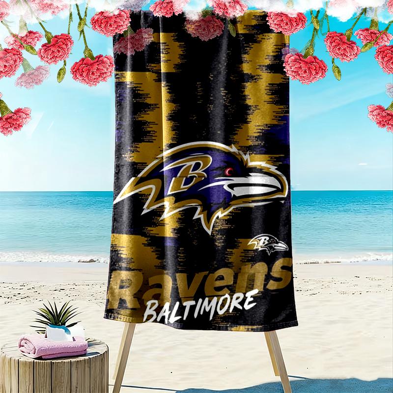 Baltimore Ravens Tryckt Strandhandduk, Stor Mjuk Snabbtorkande Handduk för Strand Camping Simning