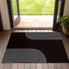 Moderne Schwarz-Weiß Geometrische Fußmatte - Rutschfester Minimalistischer Bogenlinien Eingangsteppich - Stilvoller Dekorativer Innenboden Teppich