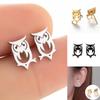 Charming Owl Stud Earrings: Stainless Steel Hollow Animal Design