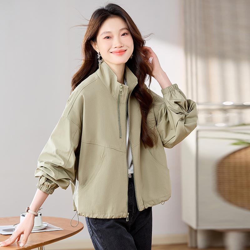 Women's short jacket new spring and autumn women's loose stand-up collar top shoulder-sleeved casual clothes