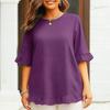 Yousheng Women Tops Round Neck Short Sleeve Loose Fit Pullover Tops Pure Color Ruffle Hem Cuffs Casual Blouse Daily