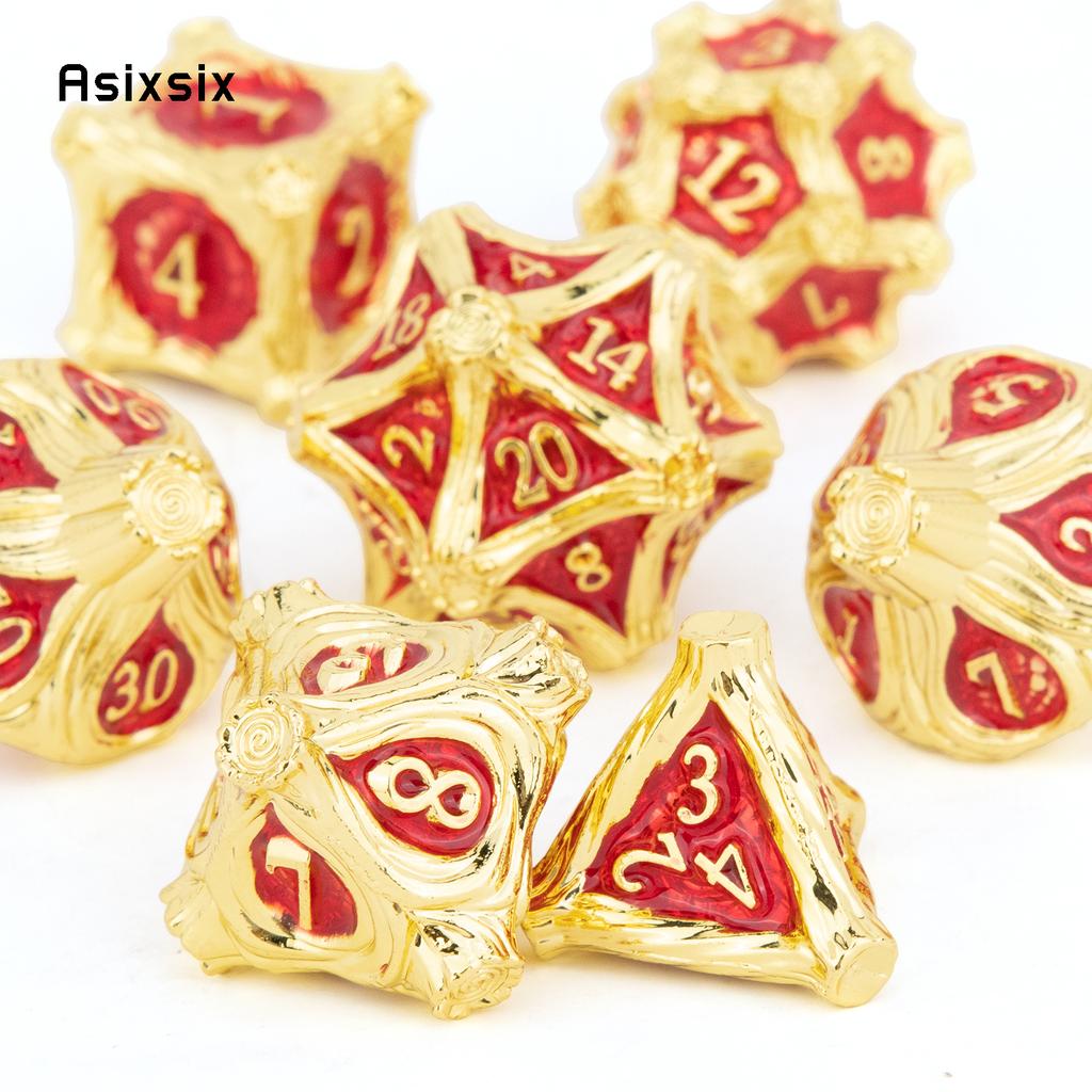 7 Pcs Golden Red Tree Stump Root Metal Dice Solid Metal Polyhedral Dice Set Suitable for Role-Playing RPG  Board Game Card Game