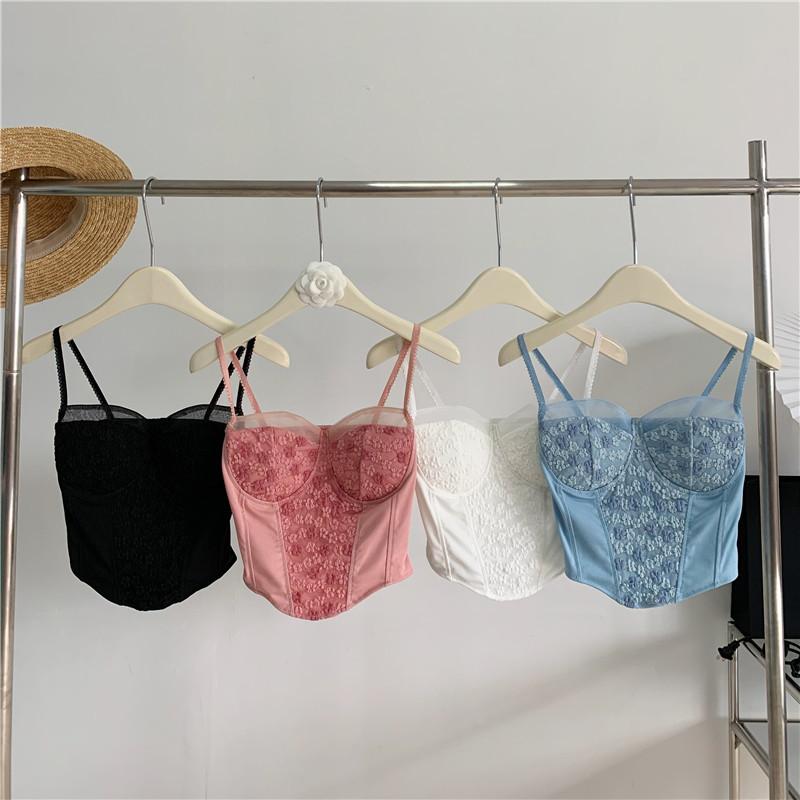 Sexy Girl Pure Desire Lace Camisole Vest Women's Summer Outdoor Wear Short Top with Chest Cushion Strapless Vest