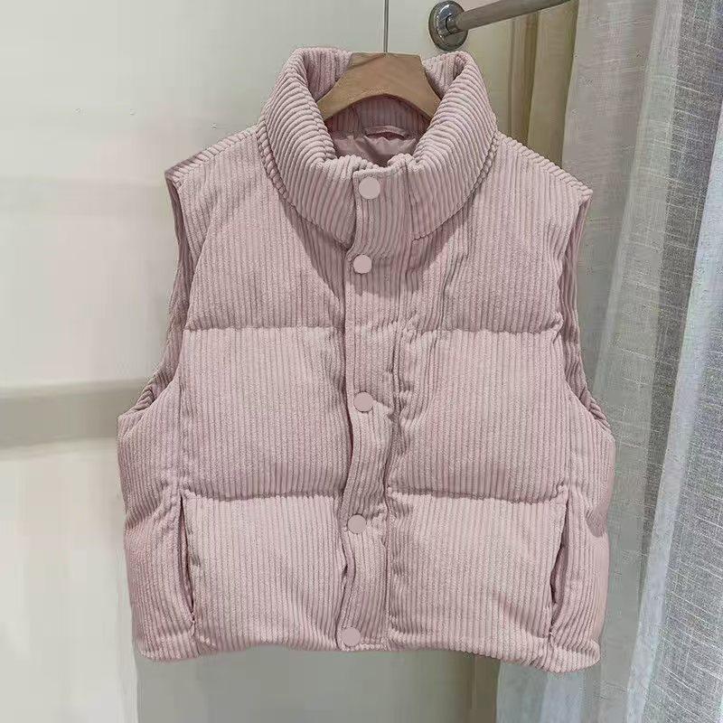 Corduroy Warm Vest Short Winter New Cotton-padded Jacket Stand Collar Loose Vest Vest Vest