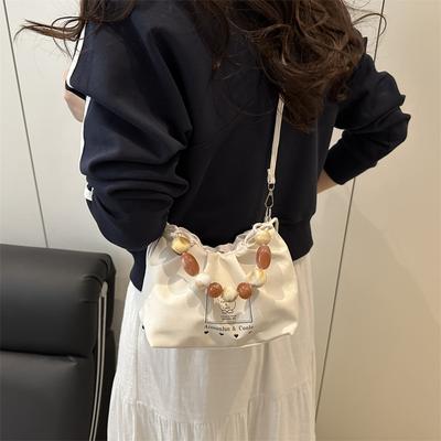 Foreign Style Women's Bag 2025 New Trend Versatile Fashion Beaded Handbag Casual Foreign Style Texture Messenger Bag Beauty