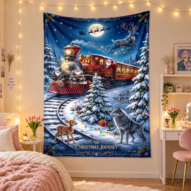 Yatak Odası Oturma Odası Duvar Dekorasyonu İçin Noel Baskılı Duvar Halısı Tatil Hediyesi