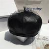 Stylish PU Leather Beret Retro Mesh Black Beret Trendy Painter Hat Popular Pumpkin Hat