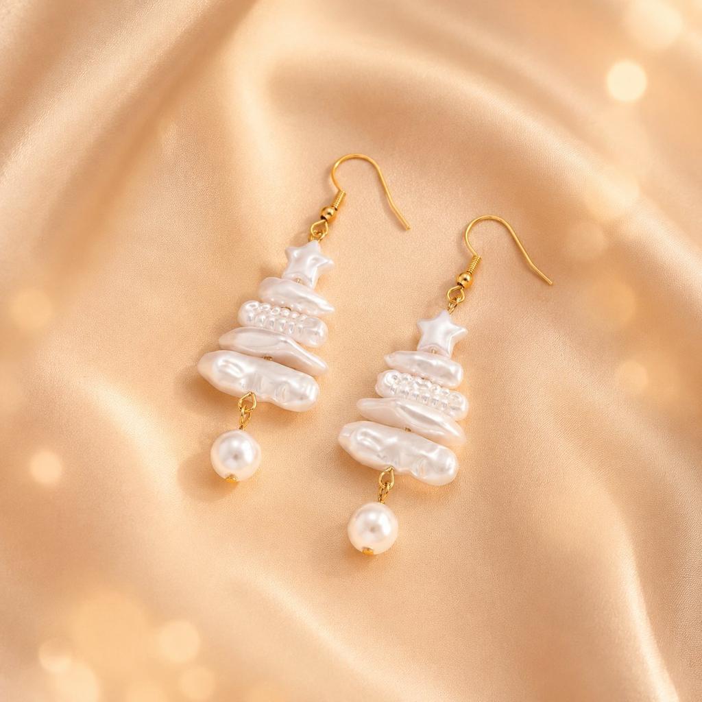 European and American Cross-border Christmas Tree Star Earrings for Women, Baroque Imitation Pearl Earrings, Star Earrings, Christmas Earrings