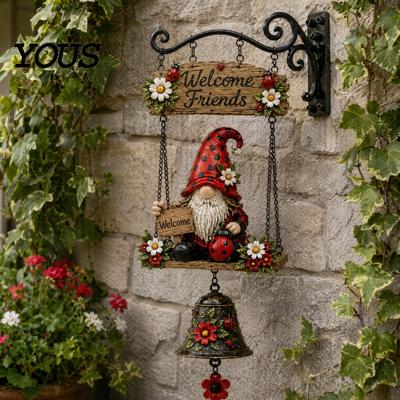 Farmhouse Doorbell Decoration Rustic Garden Gnome Bell, Large Gnomes Welcome Hanging Doorbell, Waterproof Outdoor Bell Decor for Front Porch
