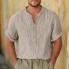 Men's Casual Stand Collar Pullover Shirt Retro Thin Cotton Linen T-shirt Top