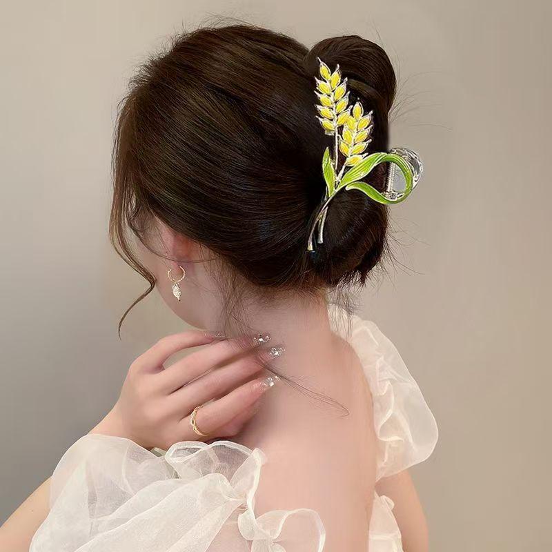 Golden Wheat Ear Metal Hair Clip - Elegant Bun Hairstyle Accessory and Gift