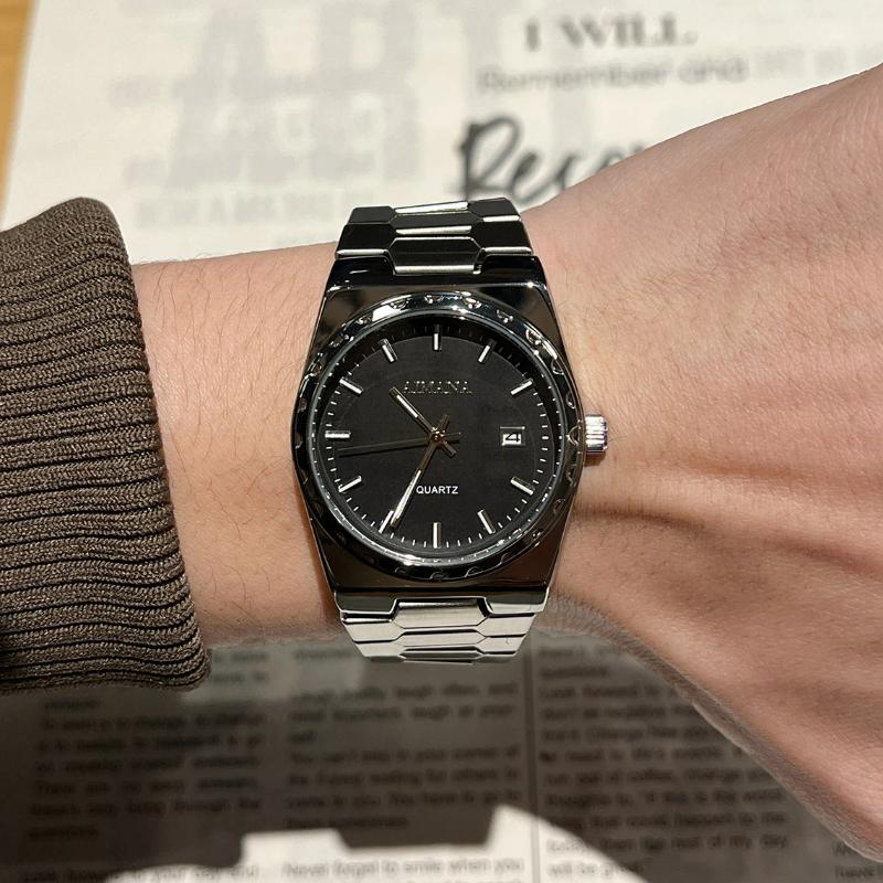Classic Men Quartz Watch Calendar Display Stainless Steel Band Waterproof Luminous Business Male Wrist Watch