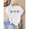 Cartoon Floral Printed Tshirt Casual Short Sleeved Round Neck Top Comfortable Daily Fashion Womens Summer Clothing