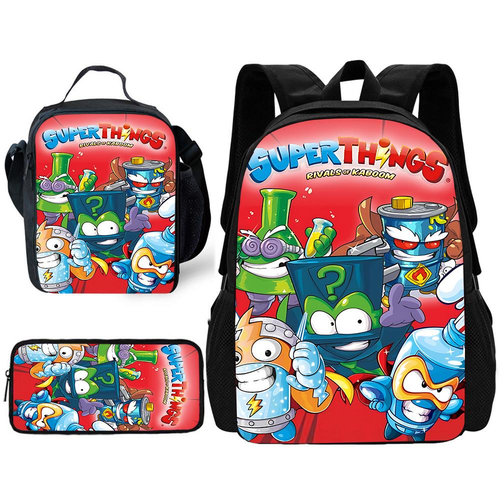 Cartoon toys Super Zings SuperThings Child School Backpack with Lunch Bags ,Pencil Bags ,School Bags for Boys Girls Best Gift