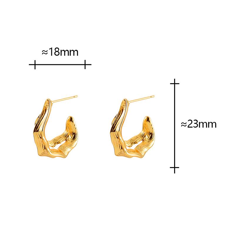 PONYKISS  Sterling Silver 18K Gold Irregular Folded Letter C Stud Earring for Women Trendy Fine  Personality Accessory