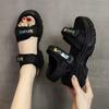 Sports sandals women's black 2025 new summer Velcro thick-soled wedge heel lightweight soft-soled casual open-toed shoes