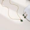 Emerald Egg-Shaped Gold-Plated Crystal Necklace & Clavicle Chain Earring Set for Women