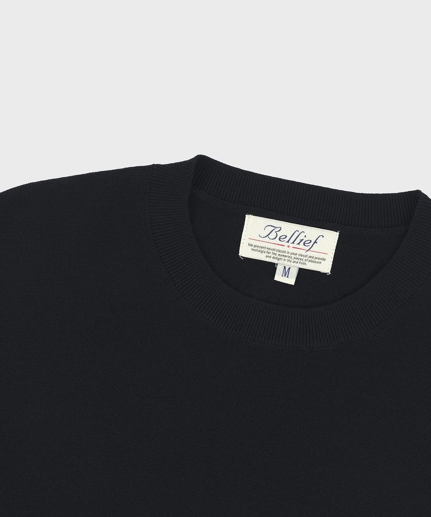 BELLIEF Essential Hard Twist Cotton Short Sleeve Knit (Navy)