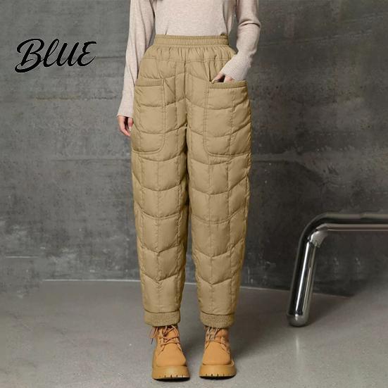 Women Travel Pants with Pockets Harem Elastic High Waist Lightweight Down Trousers Large Thick Warm Quilt Versatile Travel-friendly Bottoms