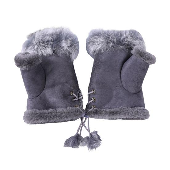 Women Fingerless Gloves Winter Suede Faux Fur Gloves Warm Fuzzy Half Finger Mittens for Women Girls Teens Writing Typing