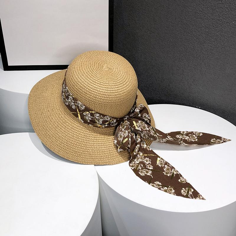 Chic Women's Summer Sun Hat with Bowknot - Breathable, Lightweight Straw Bucket Hat for Beach & Seaside Outings