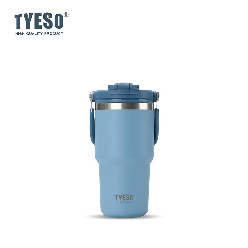 Tyeso 600ML Vacuum Flasks Handle Dual-Drink Coffee Mug 304 Stainless Steel Ice Cup Car Bottle Hot Cold Retention Drinkware 600ML синий
