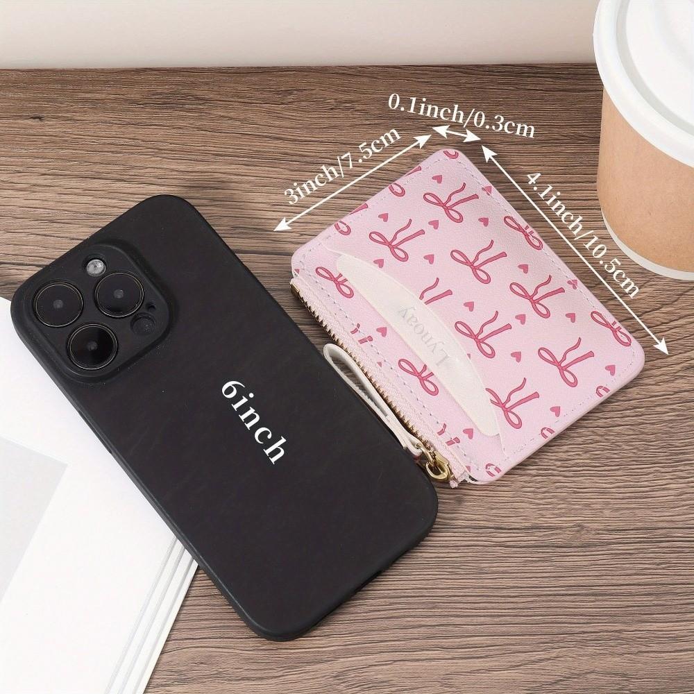 New PVC Credit Card Holder Slim Roomy Zipper Wallet Cute Bow Portable Card Case for Women Girls Zipper Wallet Coin Purse