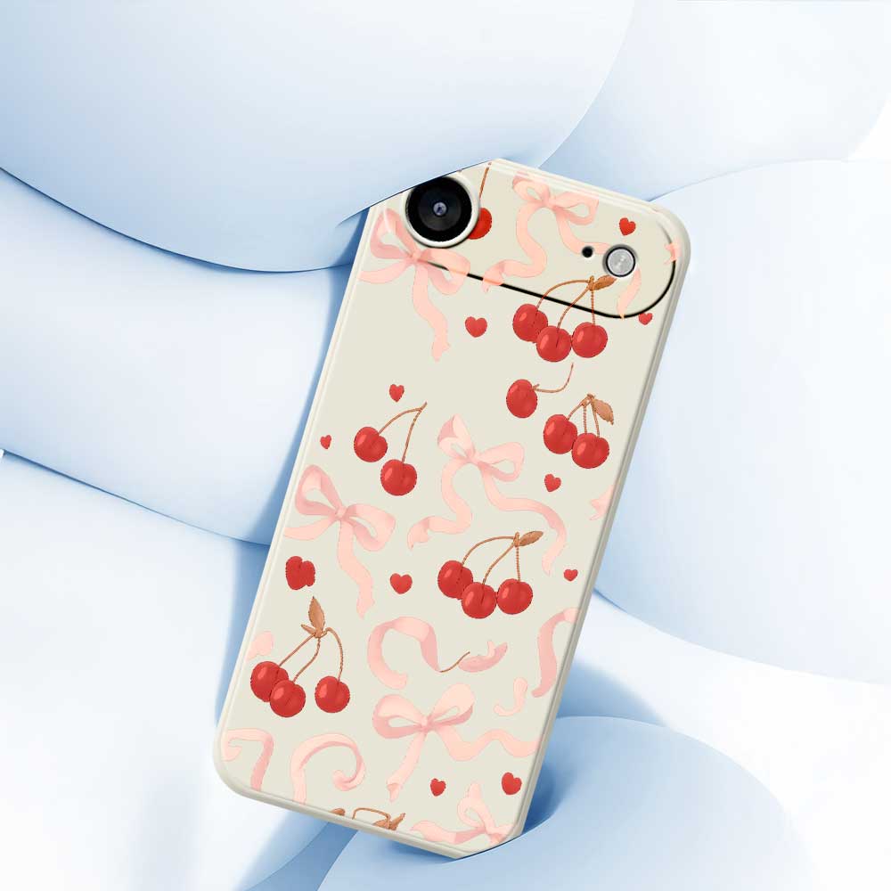 For iPhone 17 Air Case Big Bow Cherry Pattern Printing Straight Edge TPU Phone Back Cover