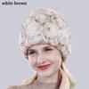 New Arrival Flowers Real Fur Hats Winter Russian Women Natural Rex Rabbit Fur Caps Lady Genuine Rex Rabbit Fur Beanies Cap