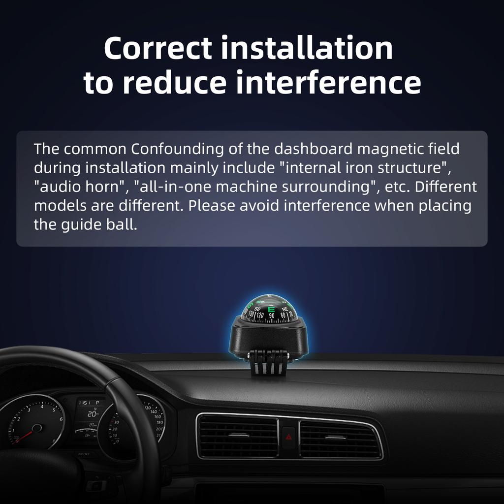Brújula magnética de 360° para automóvil, barco, camión, brújula marina automotriz, brújula de navegación con bola, posicionamiento del tablero de instrumentos con ventosa