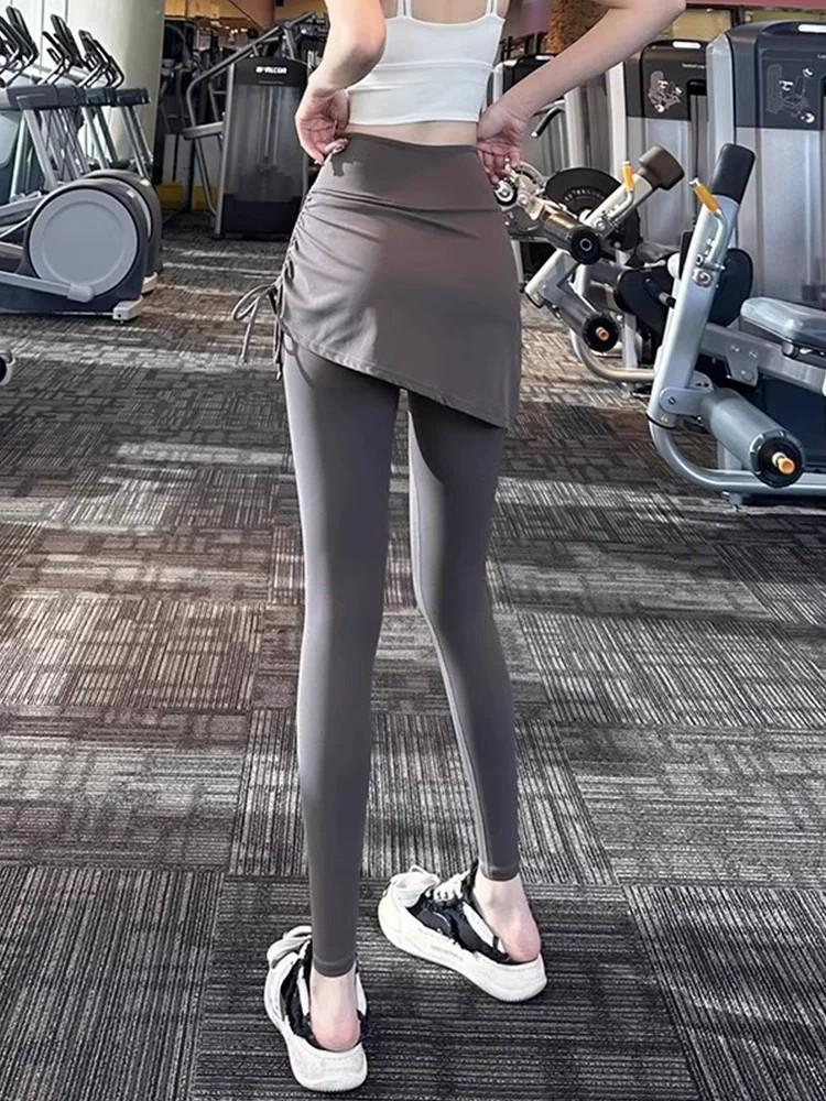 Women's Plus Size 2025 Shark Pants: Fake Two-Piece Long Sports Pants with Velvet Thickening – Perfect for Autumn/Winter Yoga and Fitness Skirt Style.