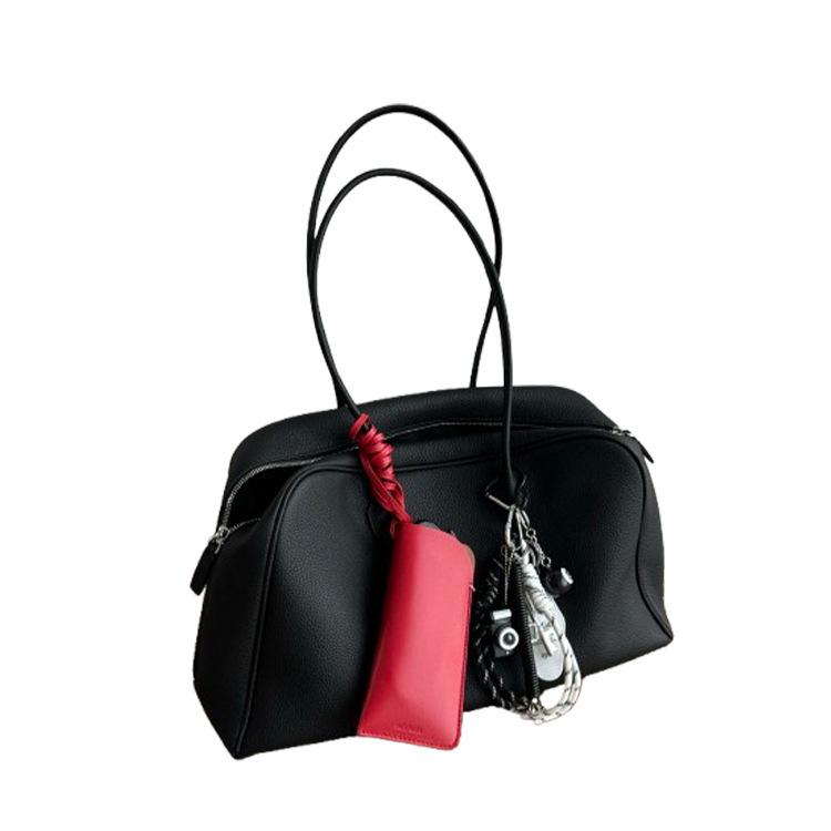 Schwarze weiche Leder-Tote-Bag mit großem Fassungsvermögen für Damen, leichter Luxus, Nische, High-End-Umhängetasche