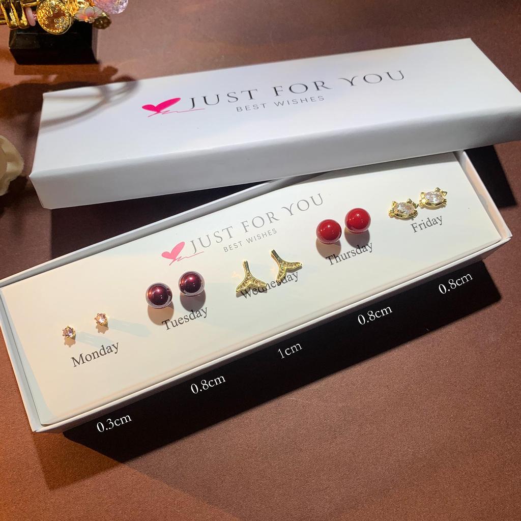 Zirkon Blume & Perle Herz Ohrstecker Set für Damen