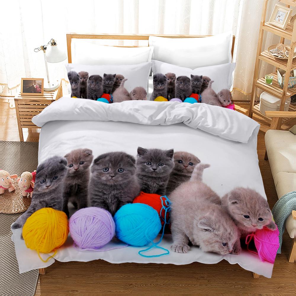 Cute Pet Cat Bedding Set Animal Kawaii Duvet Cover for Kids Bedroom 3D Quilt Double Bed 240x220 Queen King Size Soft Bed Linens