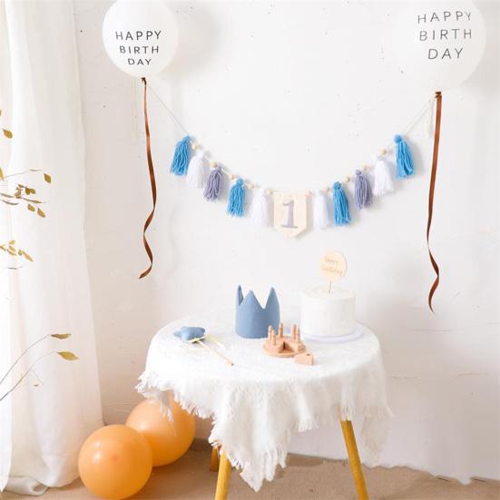 1st Birthday High Chair Banner Decorations - Blue Tassel Garland & Hat For Boy's Party - View #12