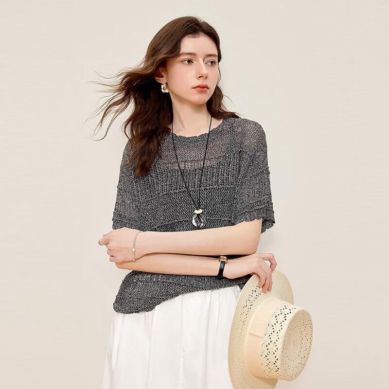 Women's Ice Silk Hollow Knit Short Sleeve T-Shirt