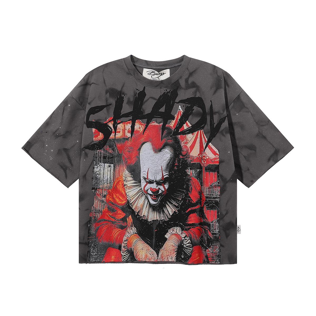 

BK002 2026 Summer Men s Oversize T-Shirt, Horror Pennywise Clown Print Dark Street Hip Hop Casual Short Sleeve Tee S