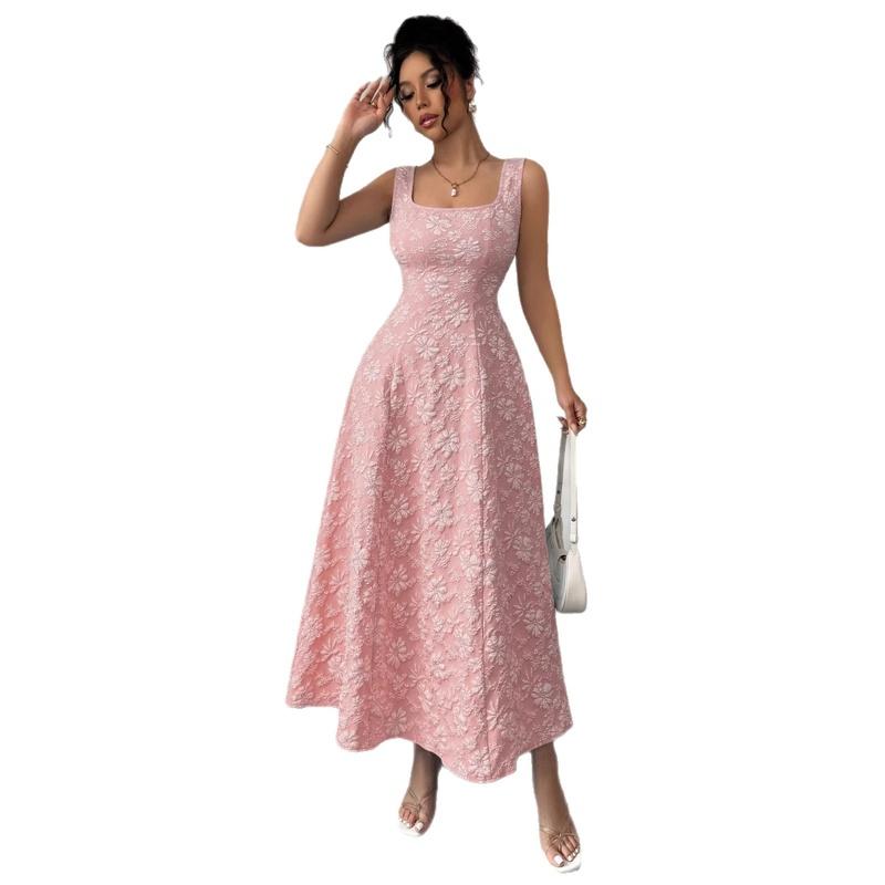 Maxi Dresses Sleeveless Square Neck A Line Sun Dress with Fitted Waist Elegant Party Cocktail Beach Dress for Ladies