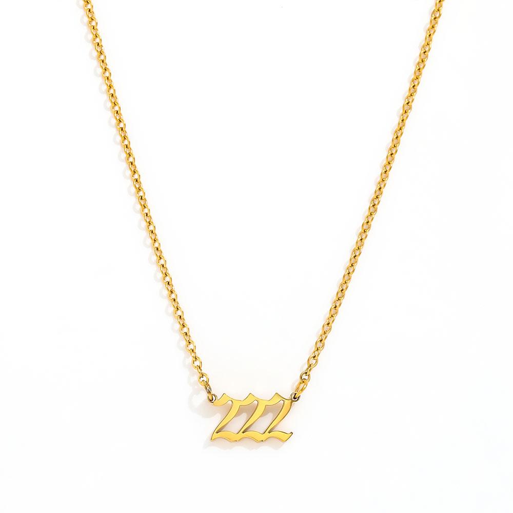 Fenny 18K Gold Plated Non Tarnish Fashion Dainty Delicate Number Figure 111-999 Pendant Stainless Steel Necklace