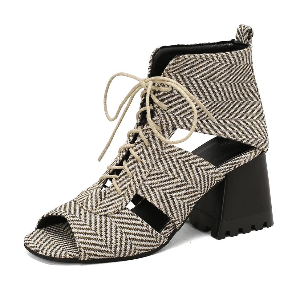 Fashion Fashion Peep Toe Ankle Boots For Women Sandals Shoe Sexy Denim High Heels Platform 2025 Summer Ladies Leopard Lace Up Mujer 41 4