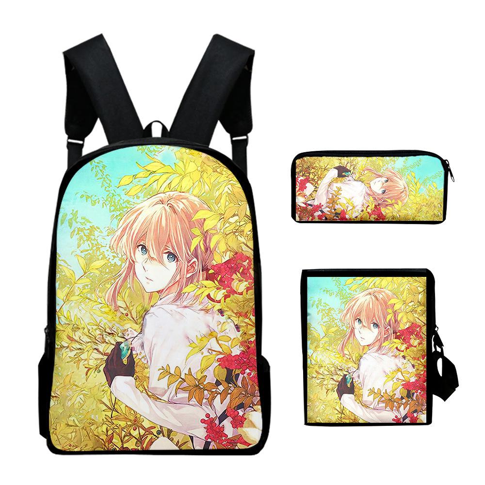 Classic Novelty Violet Evergarden 3D Print 3pcs/Set Pupil School Bags Laptop Daypack Backpack Inclined Shoulder Bag Pencil Case