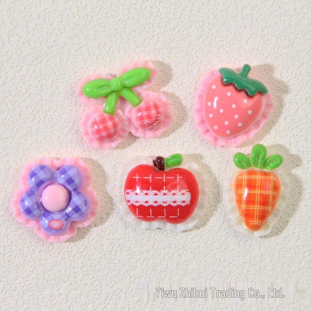 Cute Plaid Lace Fruit DIY Accessory Kit for Shoes, Phone Cases, and Hair Clips