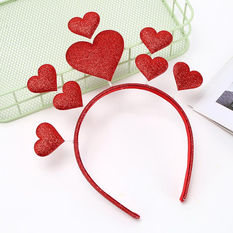 Valentine s Day Red Glitter Heart Headband - Festive Pink Heart Decoration