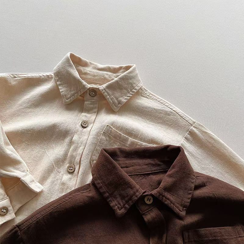 Camisa de Manga Larga Lisa de Otoño para Niños Niñas Cuello Top Blusa Versátil Casual