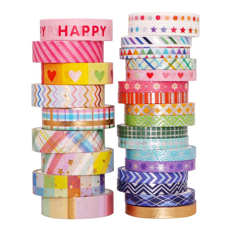 27pcs Rainbow Washi Tapes Set 5mm 10mm Gold Foil Lace Paper Adhesive Masking Tape Decoration Stickers A7427
