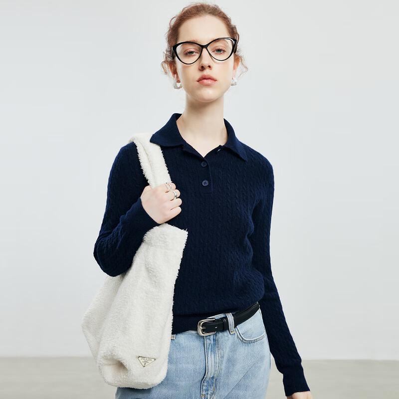 PALUOPO Women's Cashmere Lapel Cable Knit Sweater