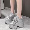 New Dad Shoes Breathable Women's New Mesh Autumn Heightening Sports and Leisure Shoes White Silver