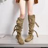 Womens Knee-High Chunky Heel Boots Round Toe Wide Calf Over-the-Knee Fashion Winter