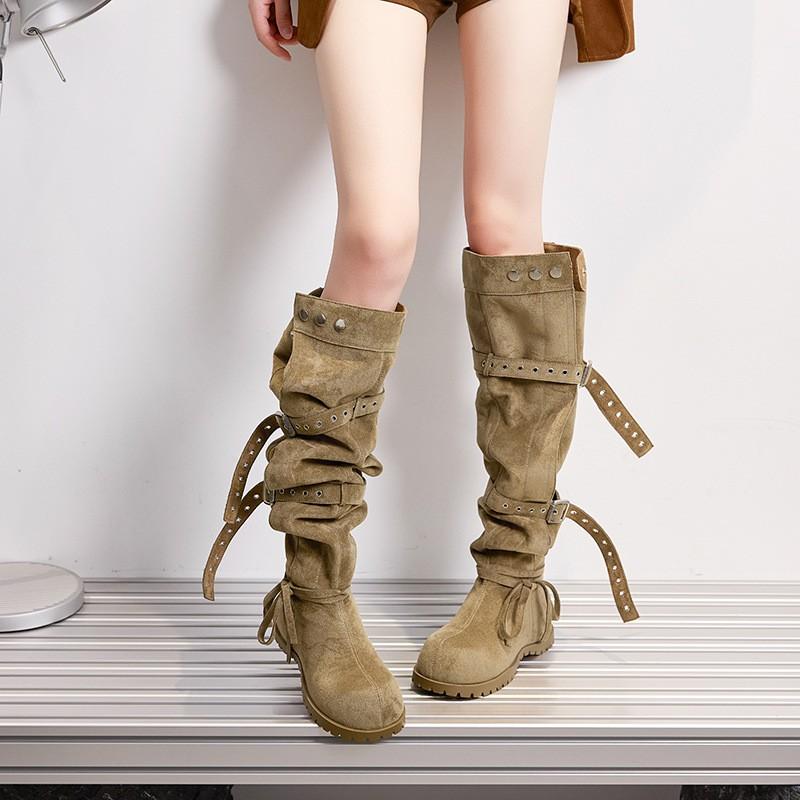 Womens Knee-High Chunky Heel Boots Round Toe Wide Calf Over-the-Knee Fashion Winter